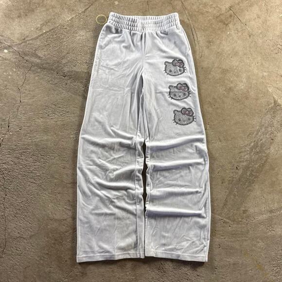 White Hello Kitty Bedazzled Velour Sweatpants - Picture 1 of 8